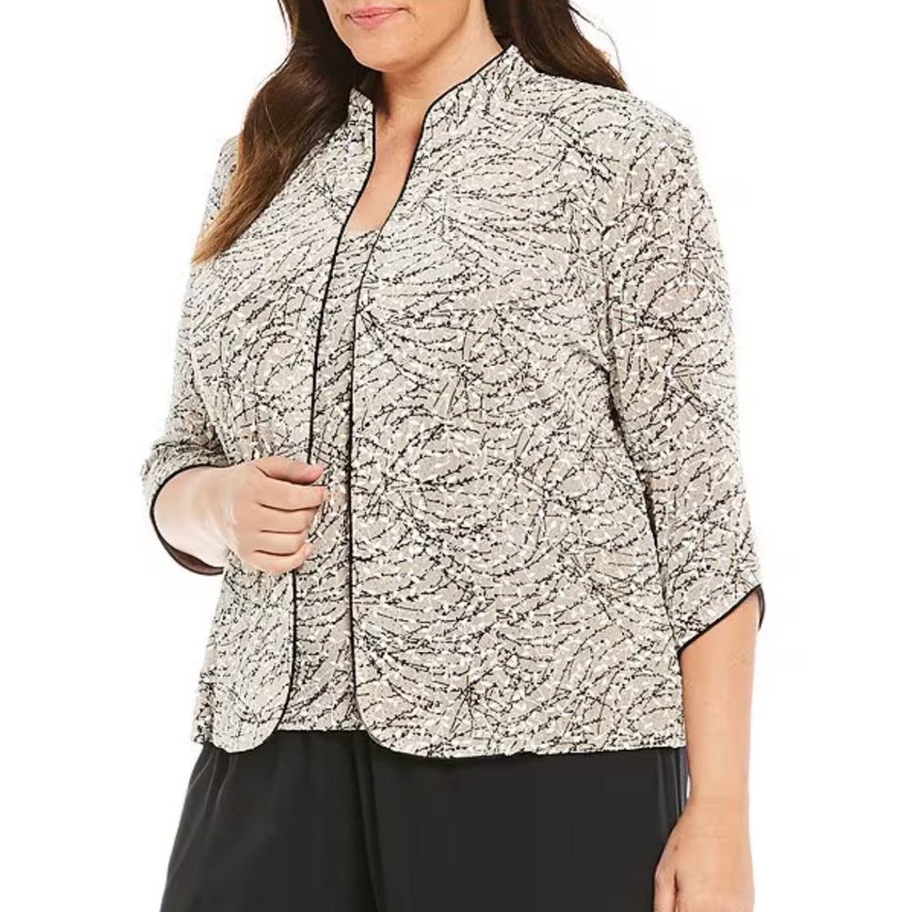 Alex Evenings Mandarin Collar Jacket Two Piece Set Tank Top Sparkle Glitter 2pc